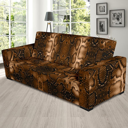 Snake Skin Brown Print Sofa Slipcover-JTAMIGO.COM