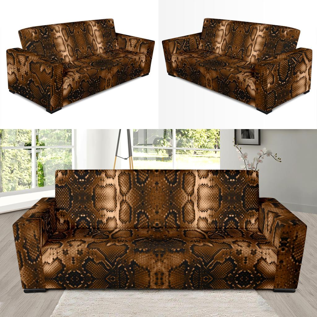 Snake Skin Brown Print Sofa Slipcover-JTAMIGO.COM