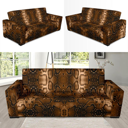 Snake Skin Brown Print Sofa Slipcover-JTAMIGO.COM