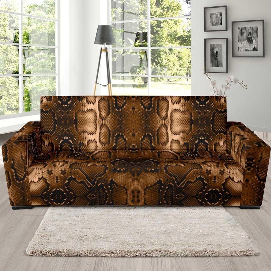 Snake Skin Brown Print Sofa Slipcover-JTAMIGO.COM