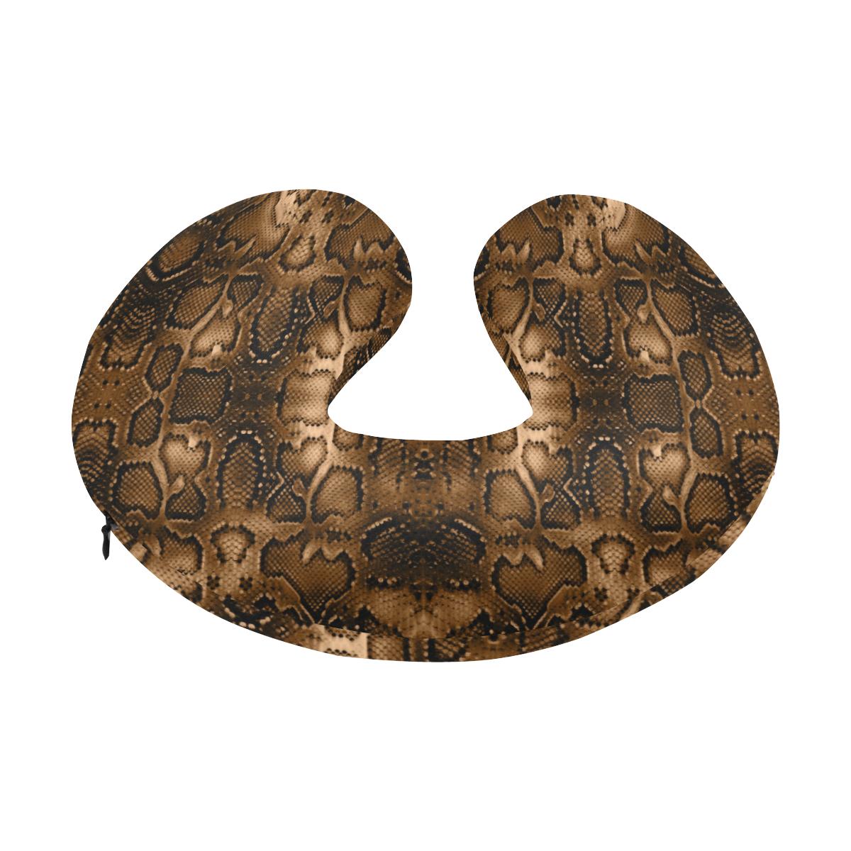 Snake Skin Brown Print U-Shaped Travel Neck Pillow-JTAMIGO.COM