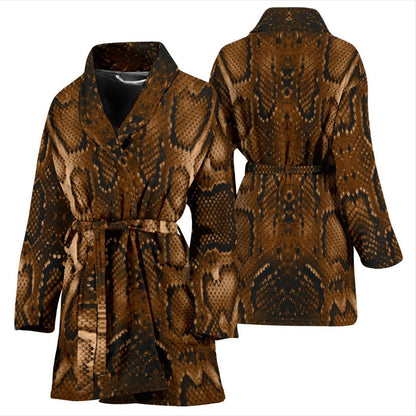 Snake Skin Brown Print Women Bath Robe-JTAMIGO.COM