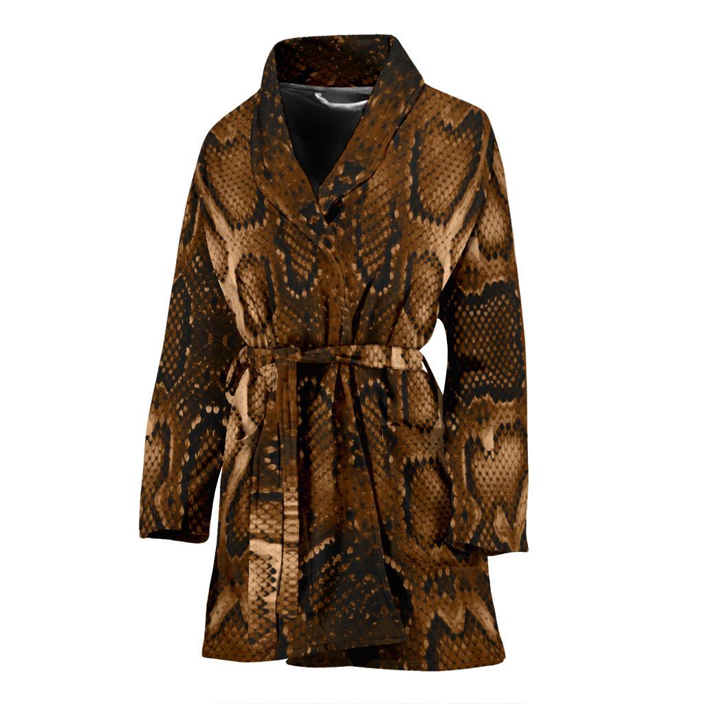 Snake Skin Brown Print Women Bath Robe-JTAMIGO.COM