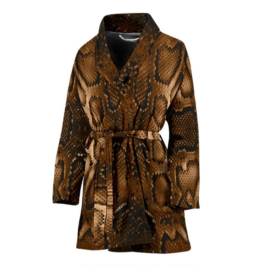 Snake Skin Brown Print Women Bath Robe-JTAMIGO.COM