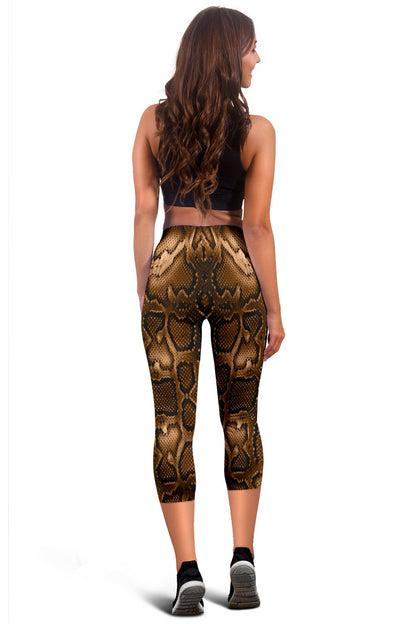 Snake Skin Brown Print Women Capris