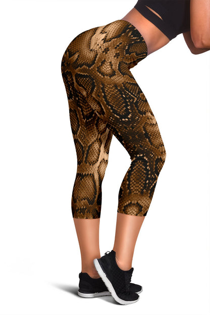 Snake Skin Brown Print Women Capris