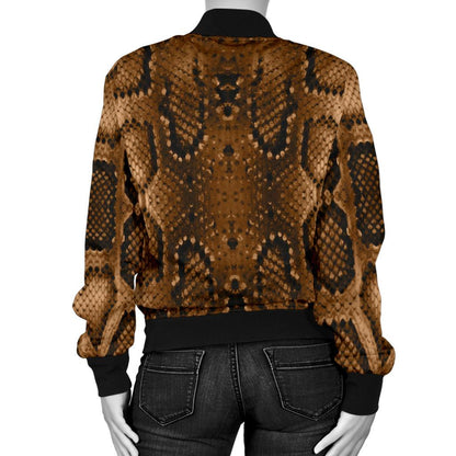 Snake Skin Brown Print Women Casual Bomber Jacket