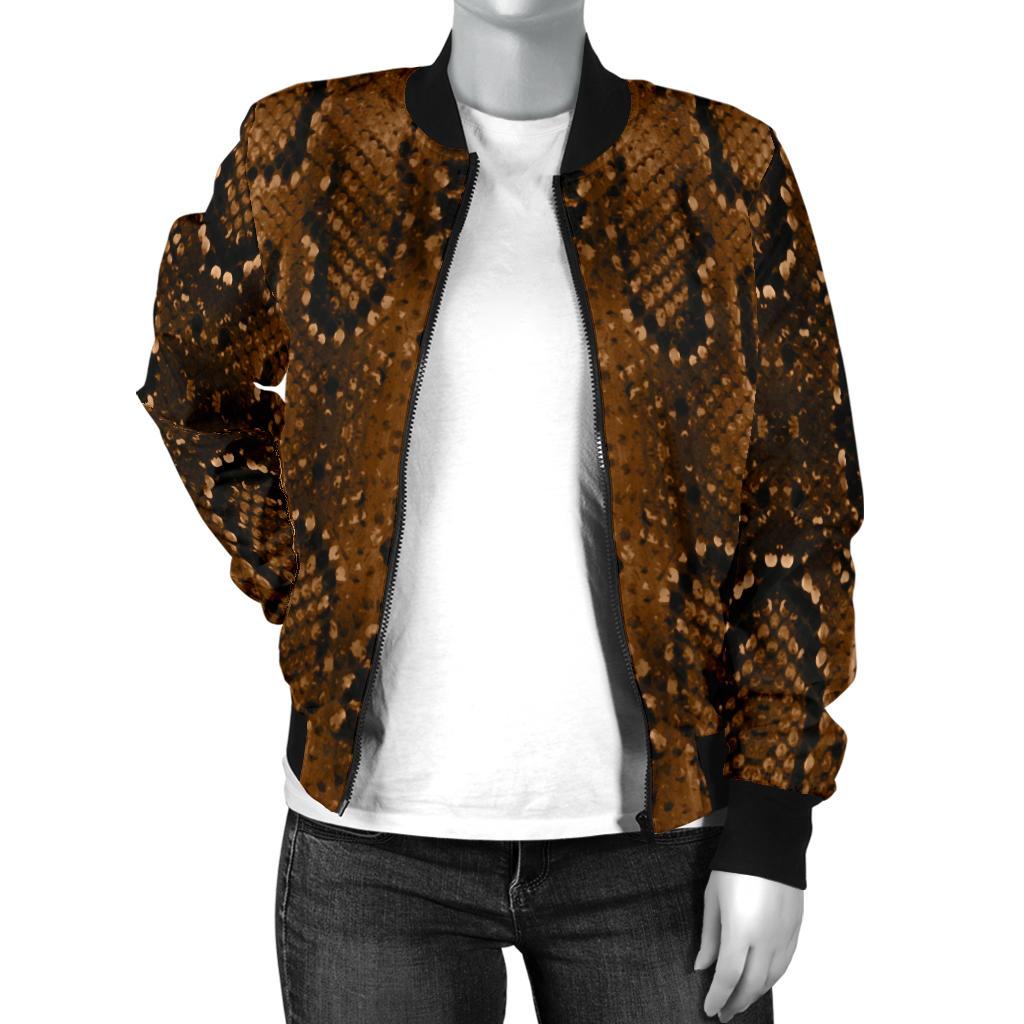 Snake Skin Brown Print Women Casual Bomber Jacket