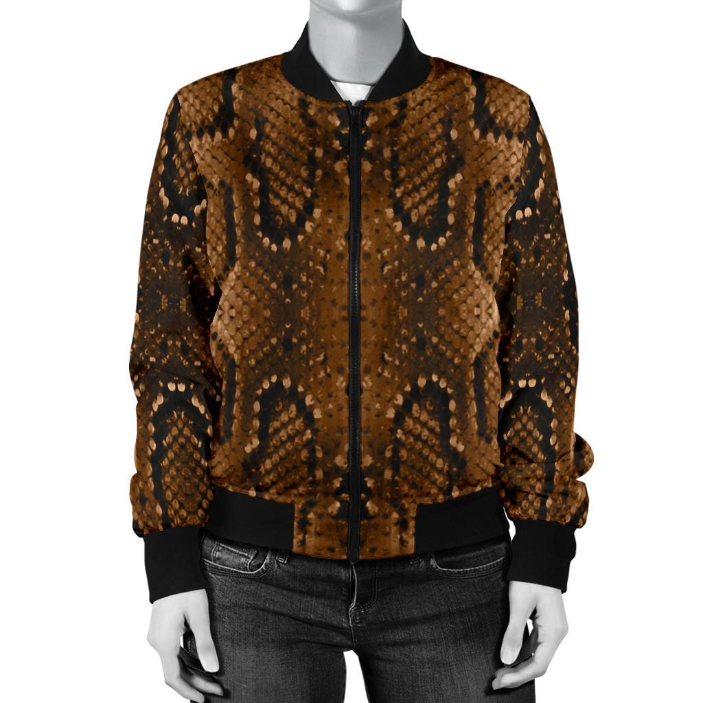 Snake Skin Brown Print Women Casual Bomber Jacket
