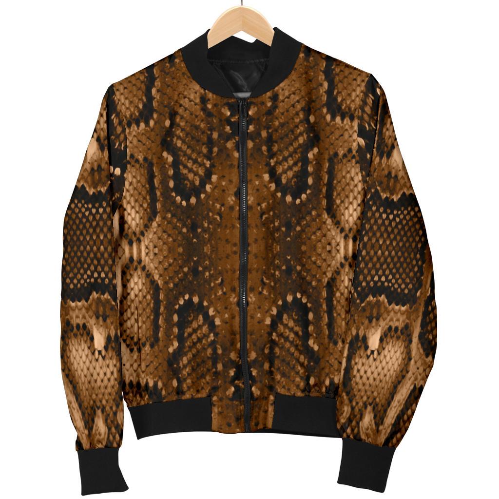 Snake Skin Brown Print Women Casual Bomber Jacket