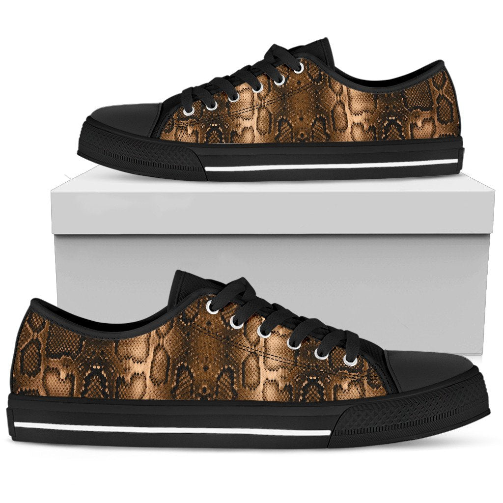 Snake Skin Brown Print Women Low Top Shoes-JTAMIGO.COM