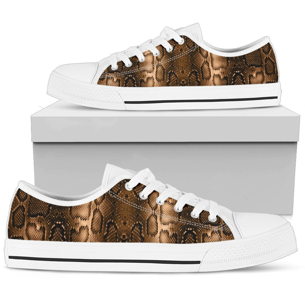 Snake Skin Brown Print Women Low Top Shoes-JTAMIGO.COM