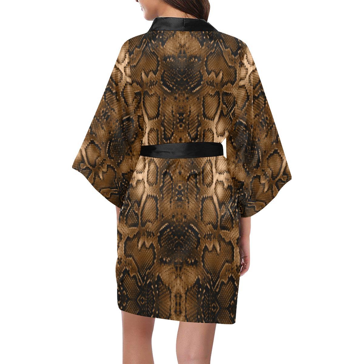 Snake Skin Brown Print Women Short Kimono Robe