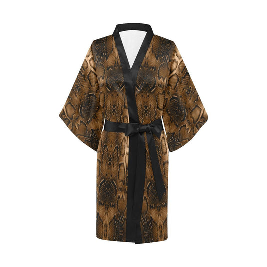 Snake Skin Brown Print Women Short Kimono Robe