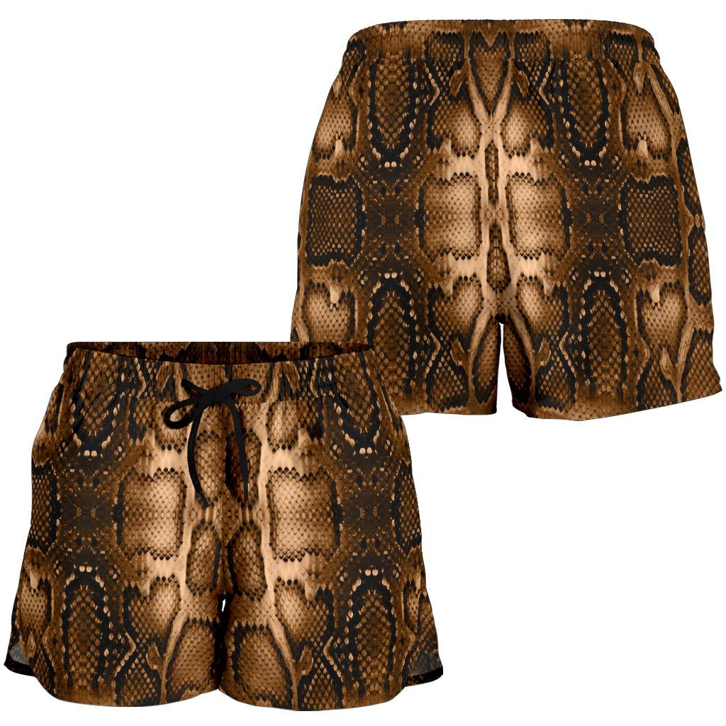 Snake Skin Brown Print Women Shorts-JTAMIGO.COM