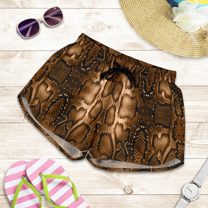 Snake Skin Brown Print Women Shorts-JTAMIGO.COM