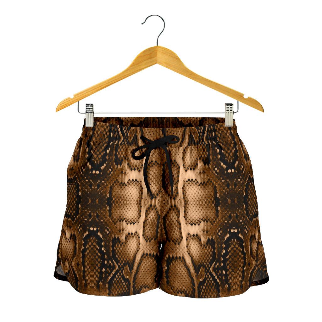 Snake Skin Brown Print Women Shorts-JTAMIGO.COM