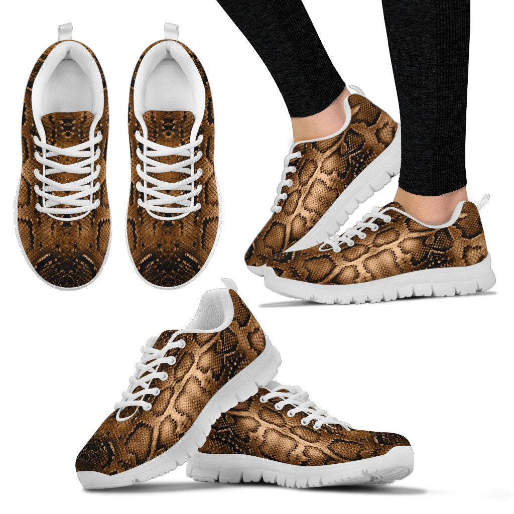 Snake Skin Brown Print Women Sneakers Shoes