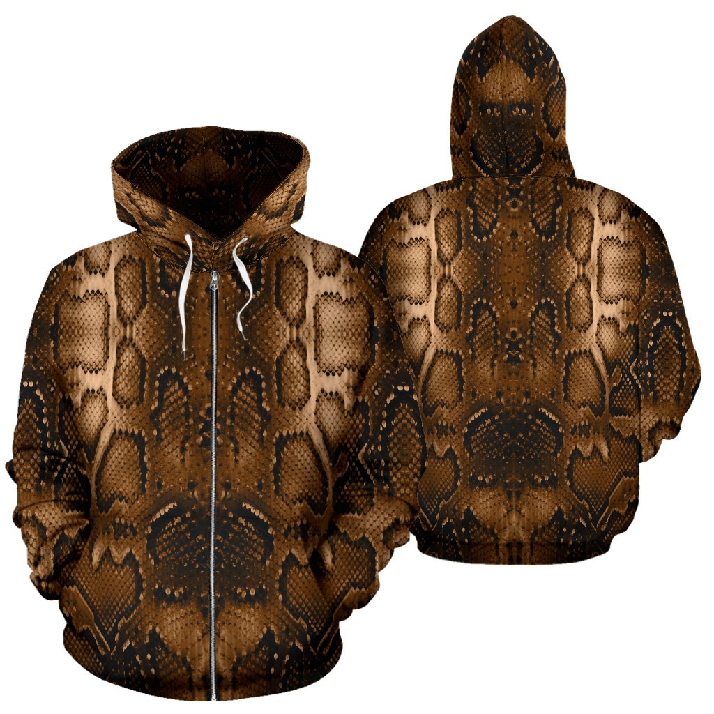 Snake Skin Brown Print Zip Up Hoodie