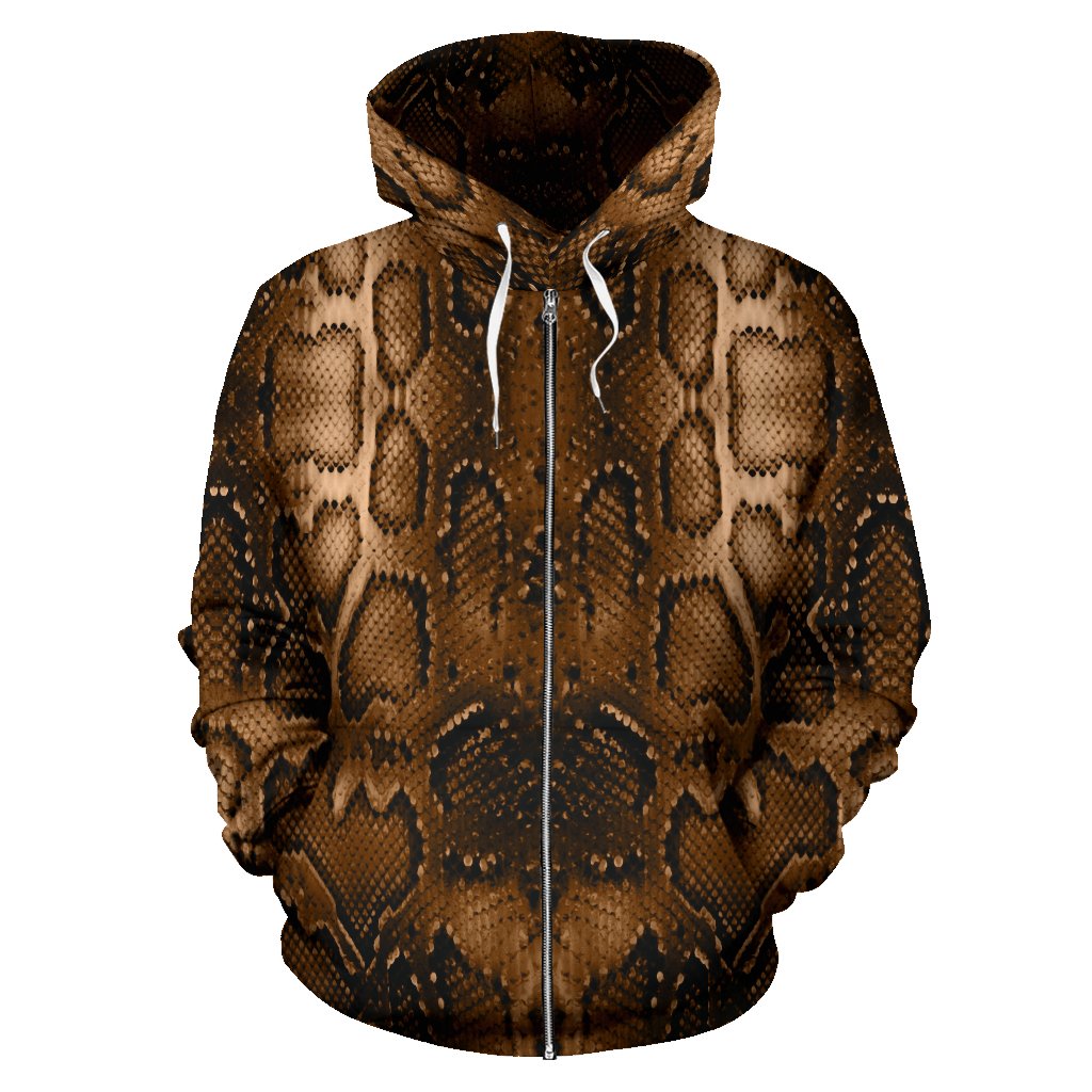Snake Skin Brown Print Zip Up Hoodie