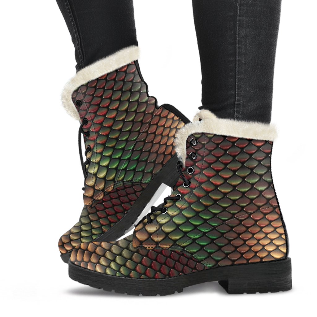 Snake Skin Colorful Print Faux Fur Leather Boots-JTAMIGO.COM