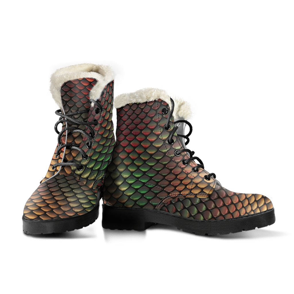 Snake Skin Colorful Print Faux Fur Leather Boots-JTAMIGO.COM