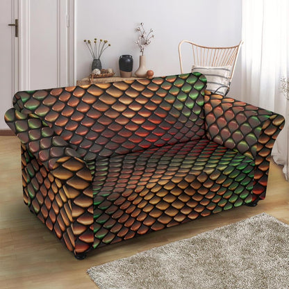 Snake Skin Colorful Print Loveseat Slipcover-JTAMIGO.COM