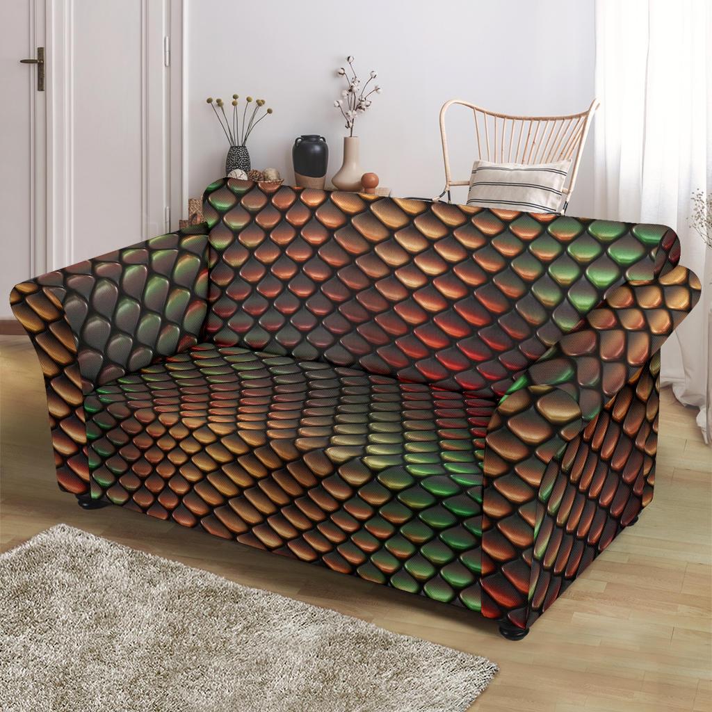 Snake Skin Colorful Print Loveseat Slipcover-JTAMIGO.COM