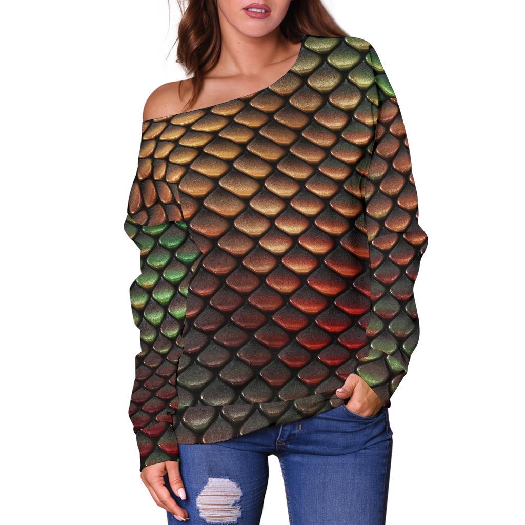 Snake Skin Colorful Print Off Shoulder Sweatshirt
