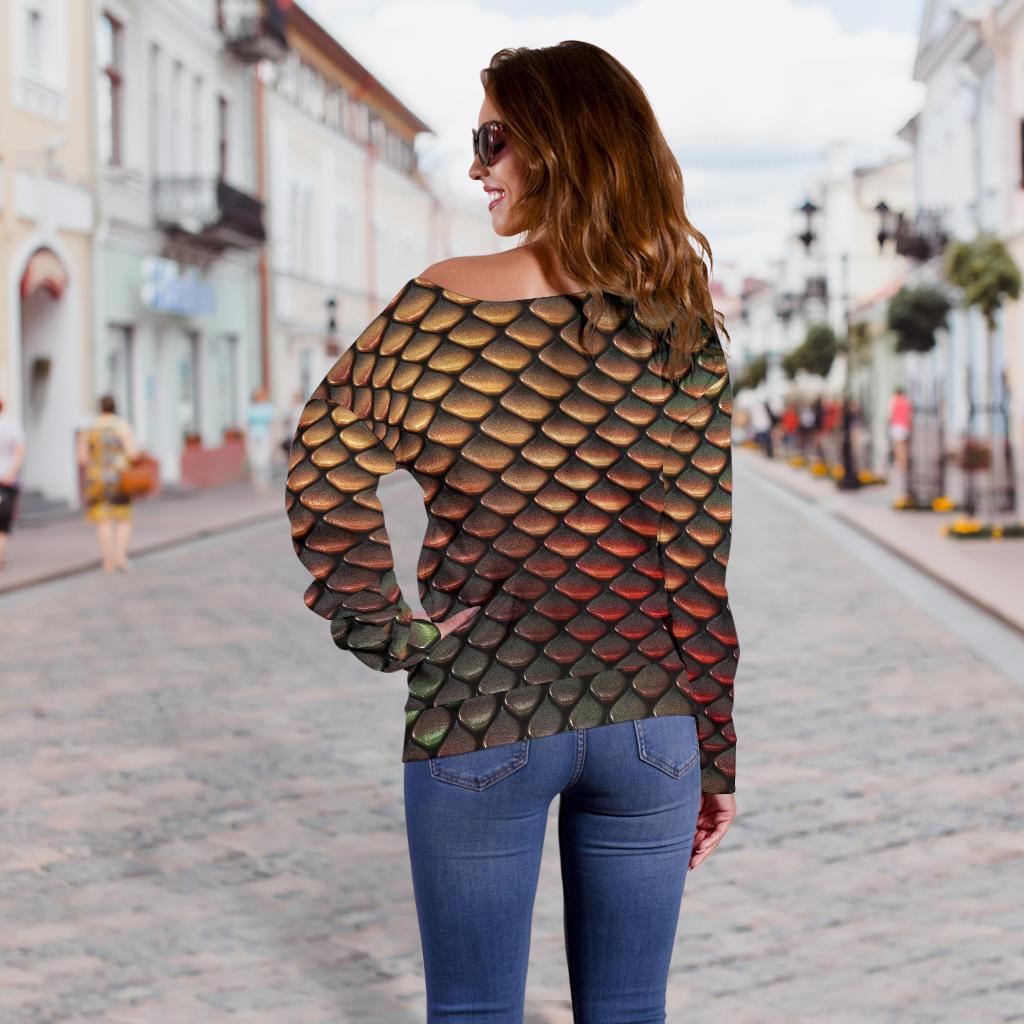 Snake Skin Colorful Print Off Shoulder Sweatshirt