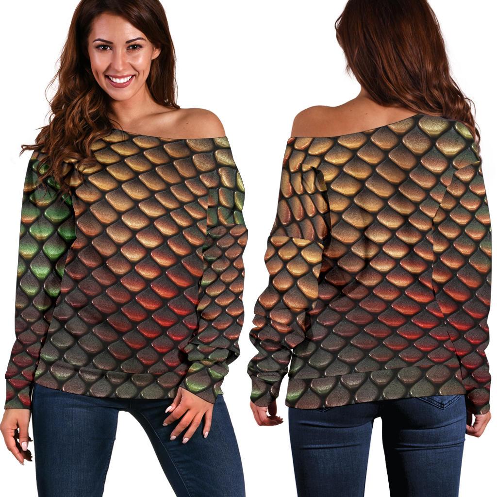Snake Skin Colorful Print Off Shoulder Sweatshirt