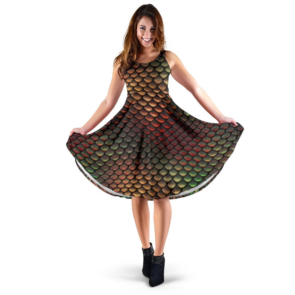 Snake Skin Colorful Print Sleeveless Dress