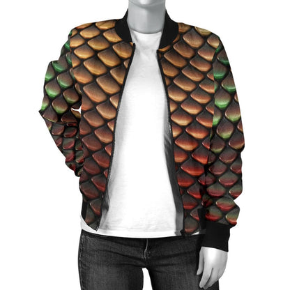 Snake Skin Colorful Print Women Casual Bomber Jacket