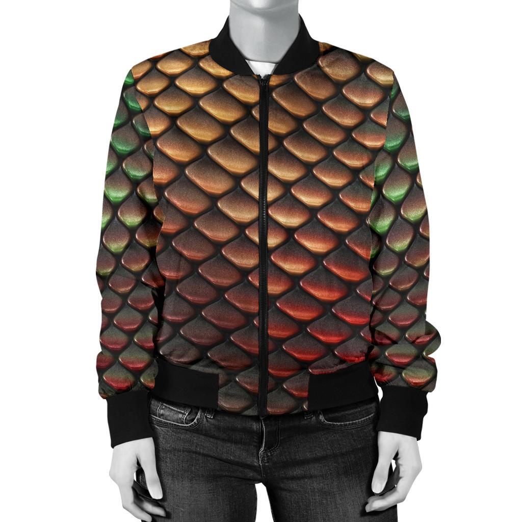 Snake Skin Colorful Print Women Casual Bomber Jacket