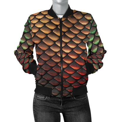 Snake Skin Colorful Print Women Casual Bomber Jacket