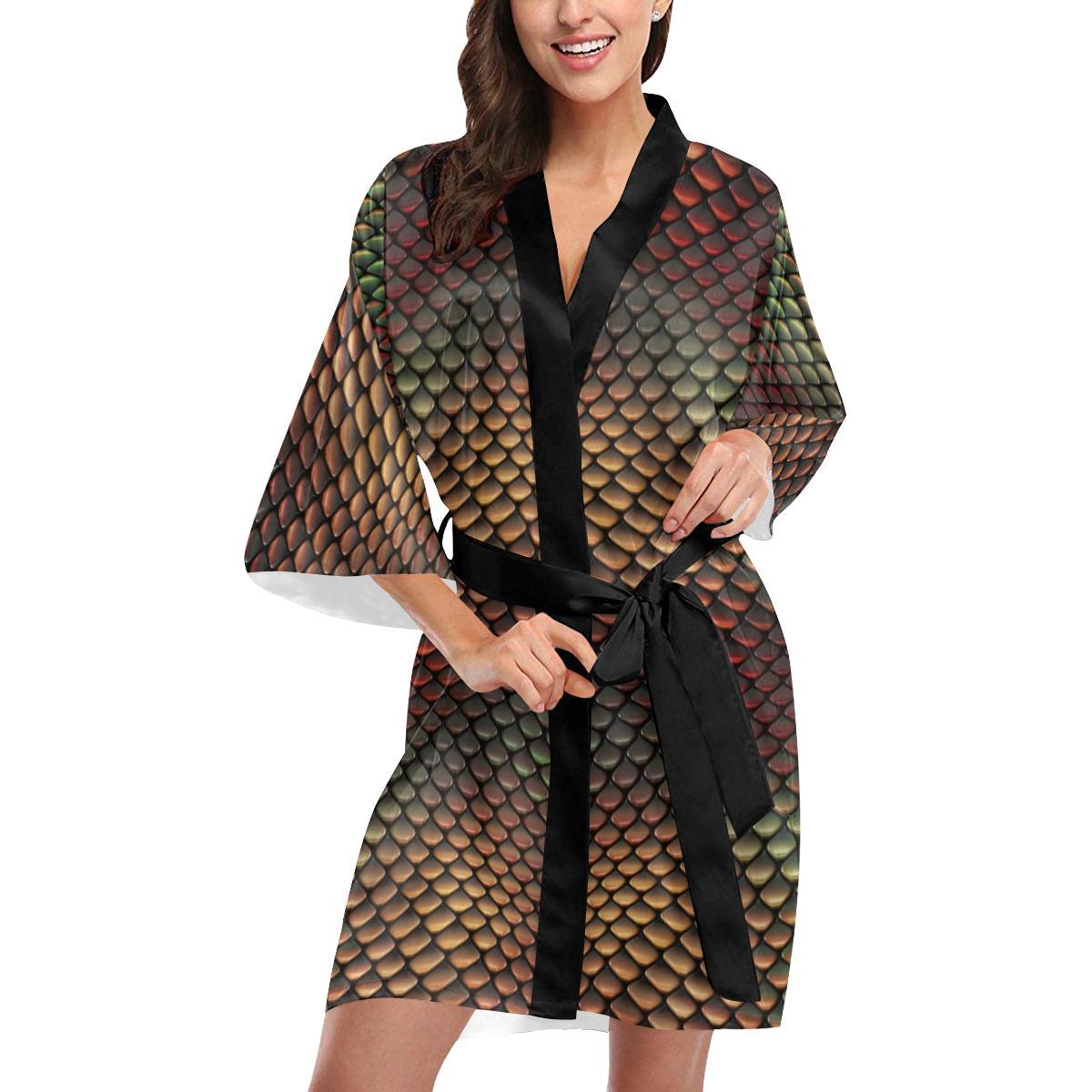 Snake Skin Colorful Print Women Short Kimono Robe