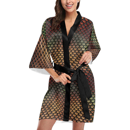 Snake Skin Colorful Print Women Short Kimono Robe