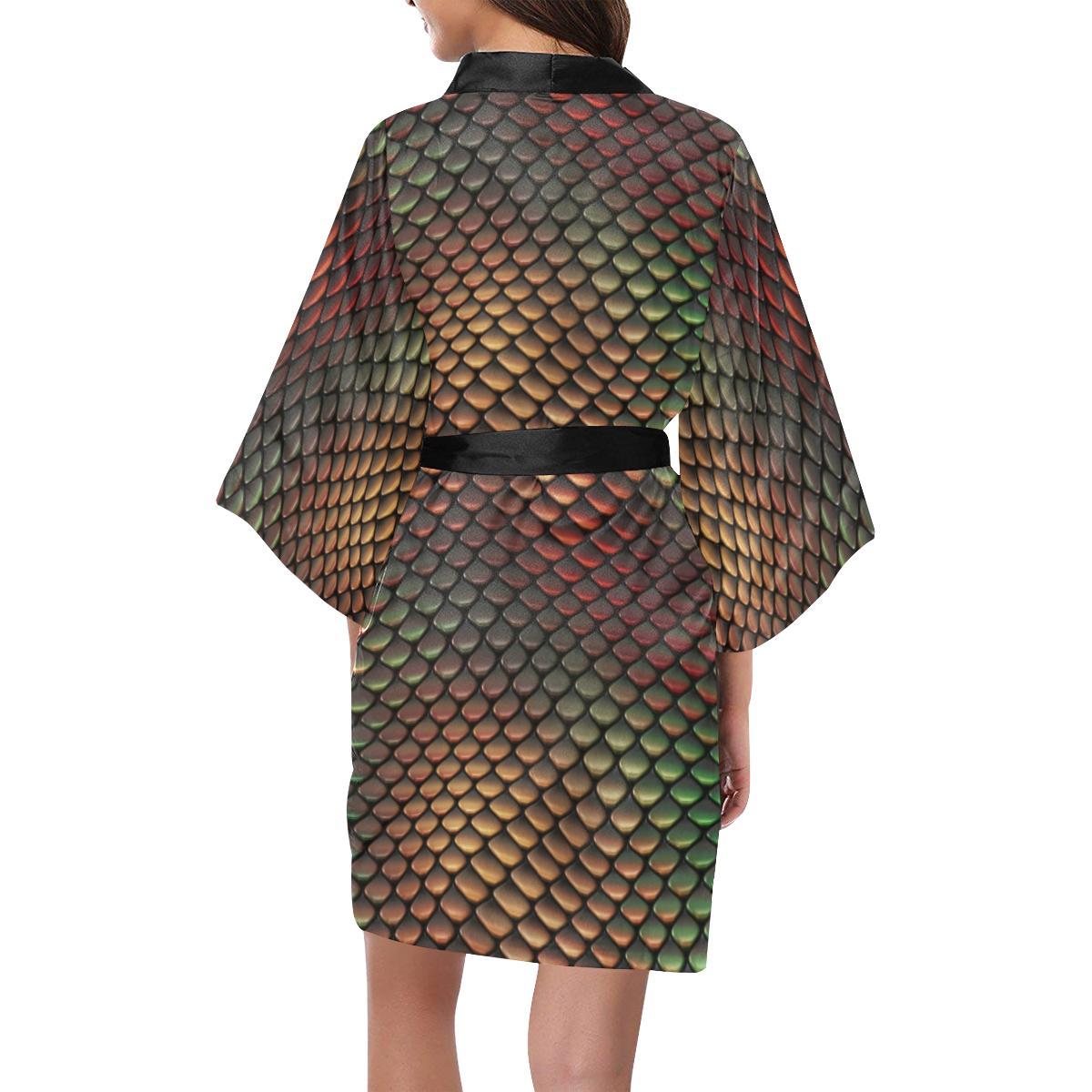 Snake Skin Colorful Print Women Short Kimono Robe