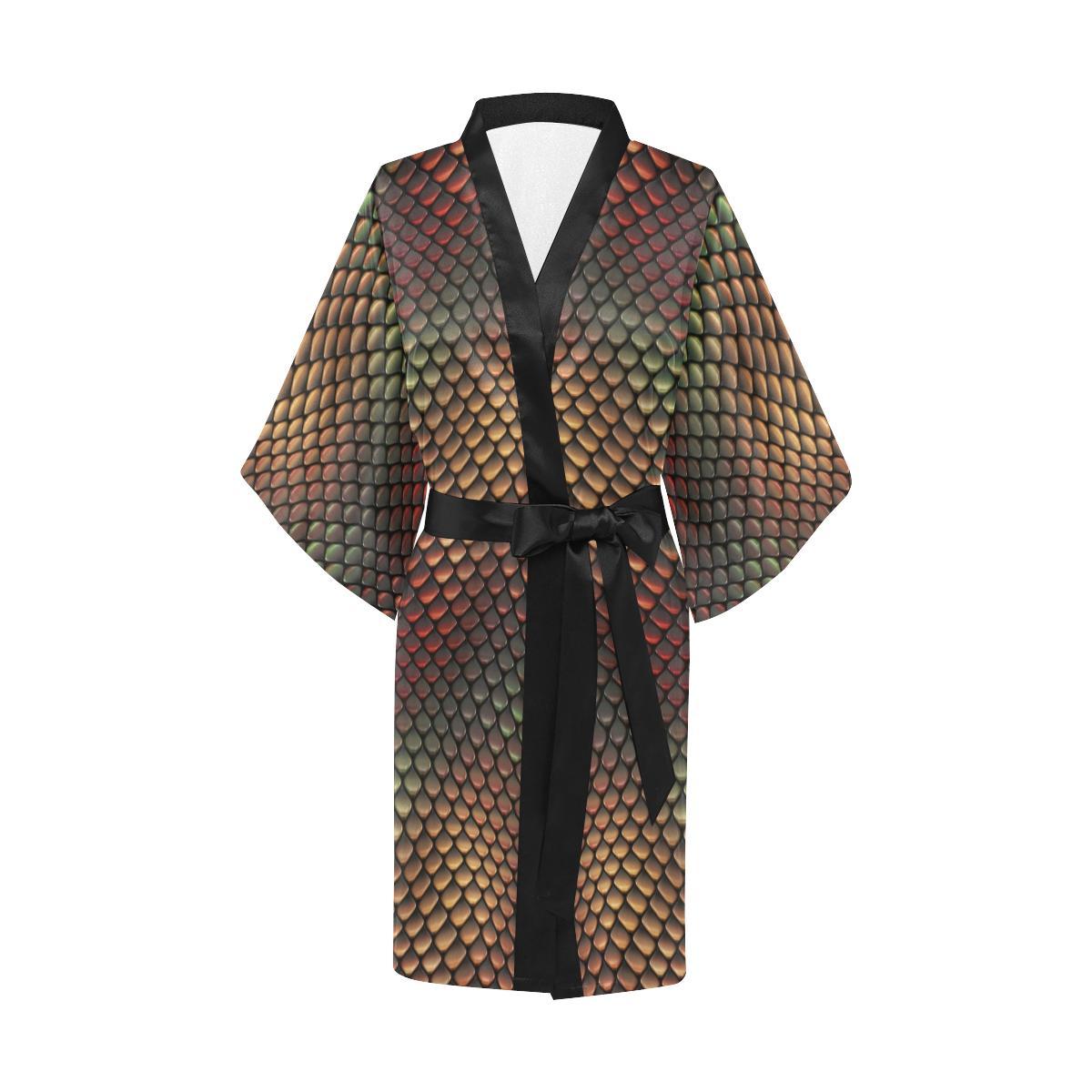 Snake Skin Colorful Print Women Short Kimono Robe