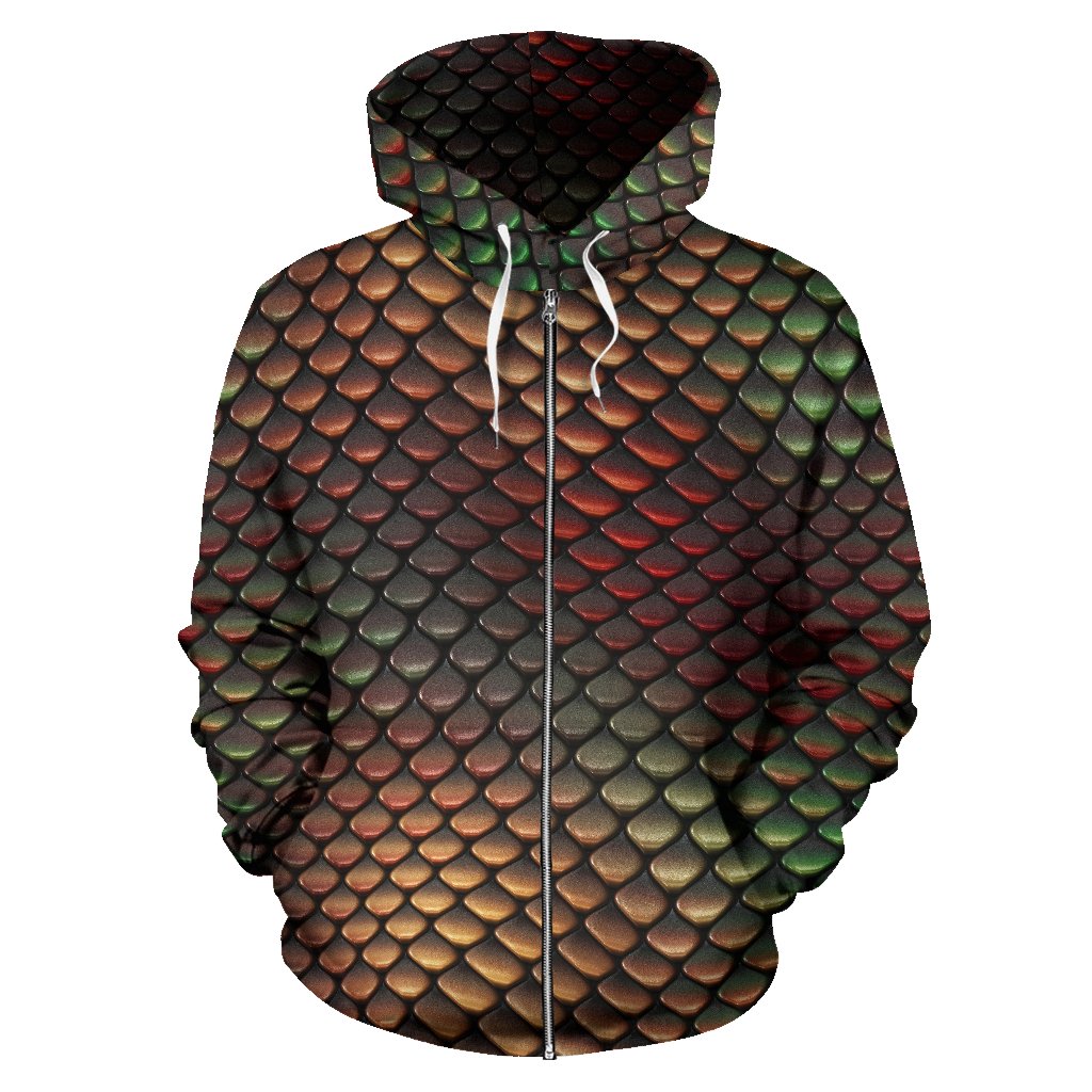 Snake Skin Colorful Print Zip Up Hoodie