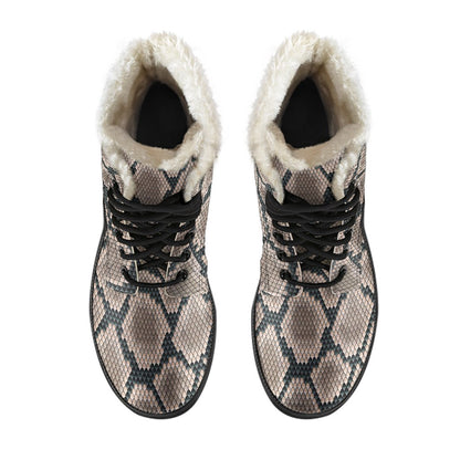 Snake Skin Design Print Faux Fur Leather Boots-JTAMIGO.COM