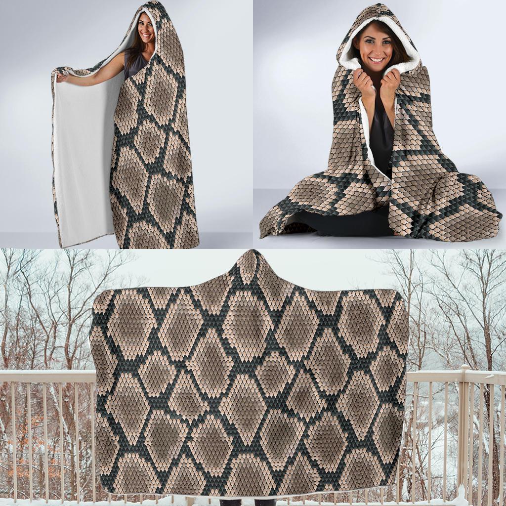 Snake Skin Design Print Hooded Blanket-JTAMIGO.COM