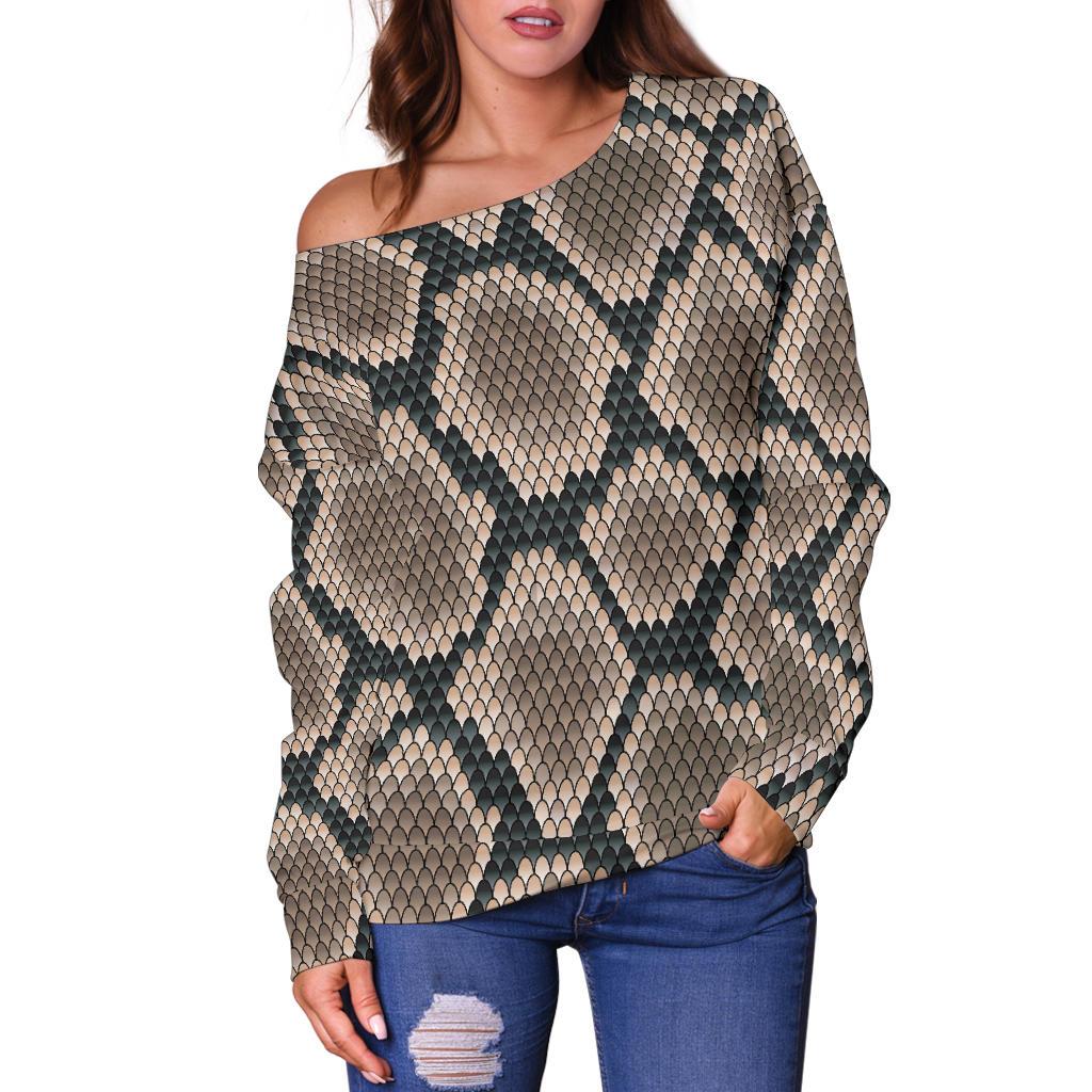 Snake Skin Design Print Off Shoulder Sweatshirt