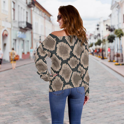 Snake Skin Design Print Off Shoulder Sweatshirt