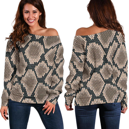 Snake Skin Design Print Off Shoulder Sweatshirt