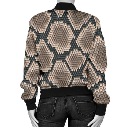Snake Skin Design Print Women Casual Bomber Jacket