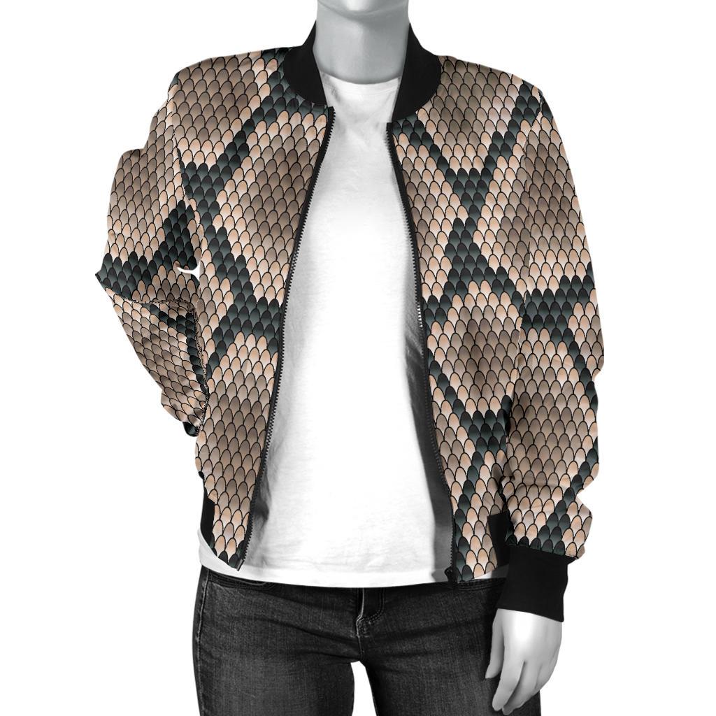Snake Skin Design Print Women Casual Bomber Jacket