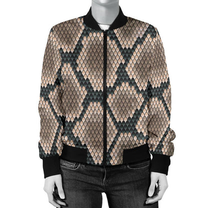 Snake Skin Design Print Women Casual Bomber Jacket