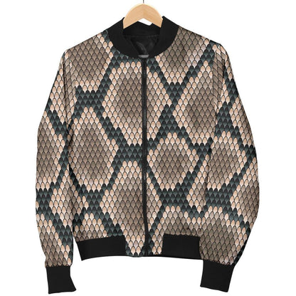 Snake Skin Design Print Women Casual Bomber Jacket