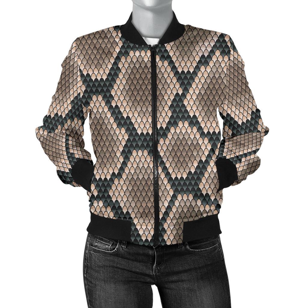 Snake Skin Design Print Women Casual Bomber Jacket